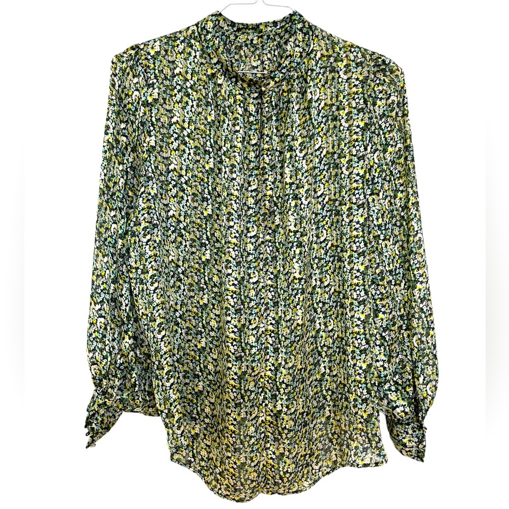 H&M sheer striped floral high neck blouse